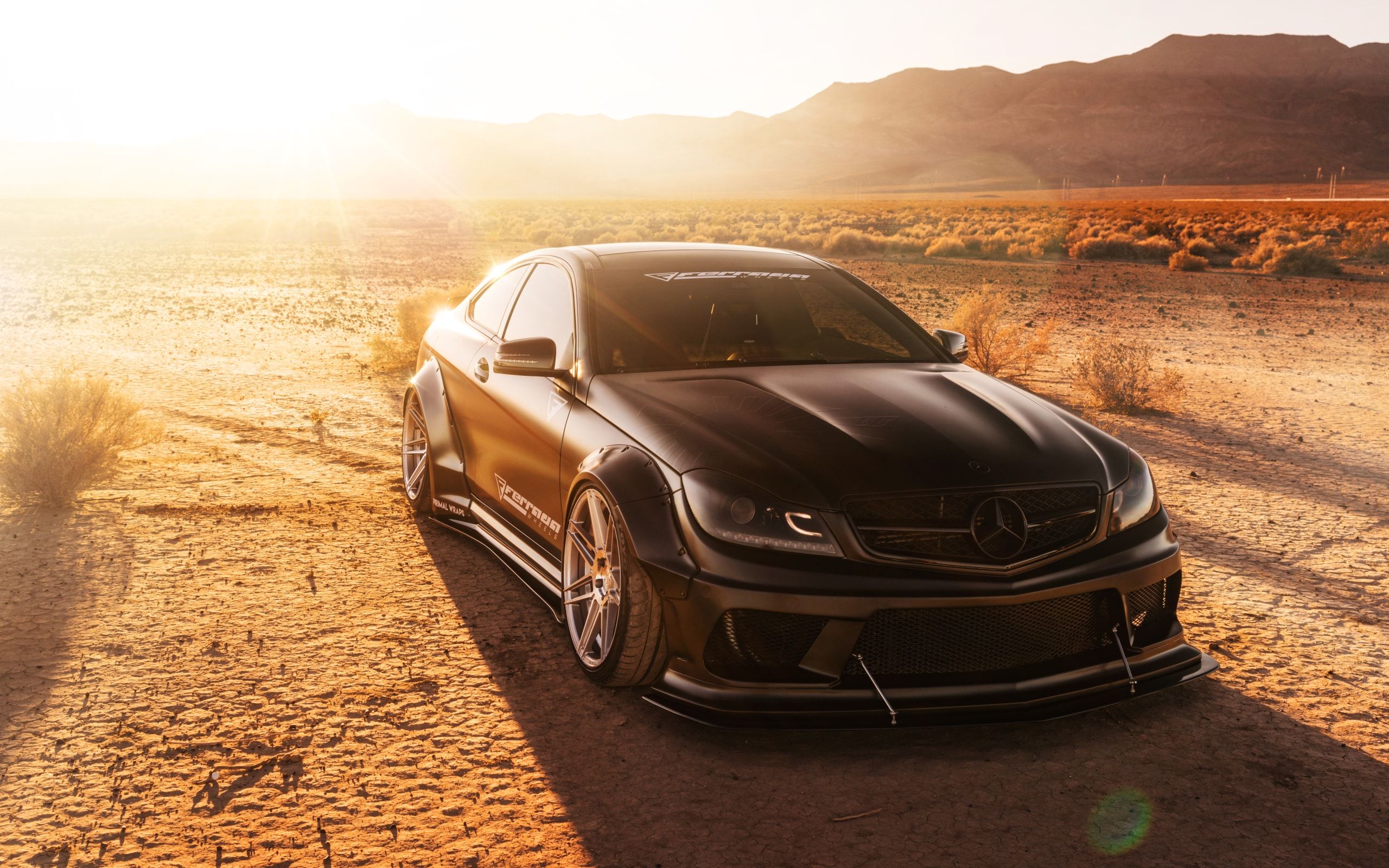 Wallpaper Of Mercedes Benz AMG A Car, Black, Sun, Desert