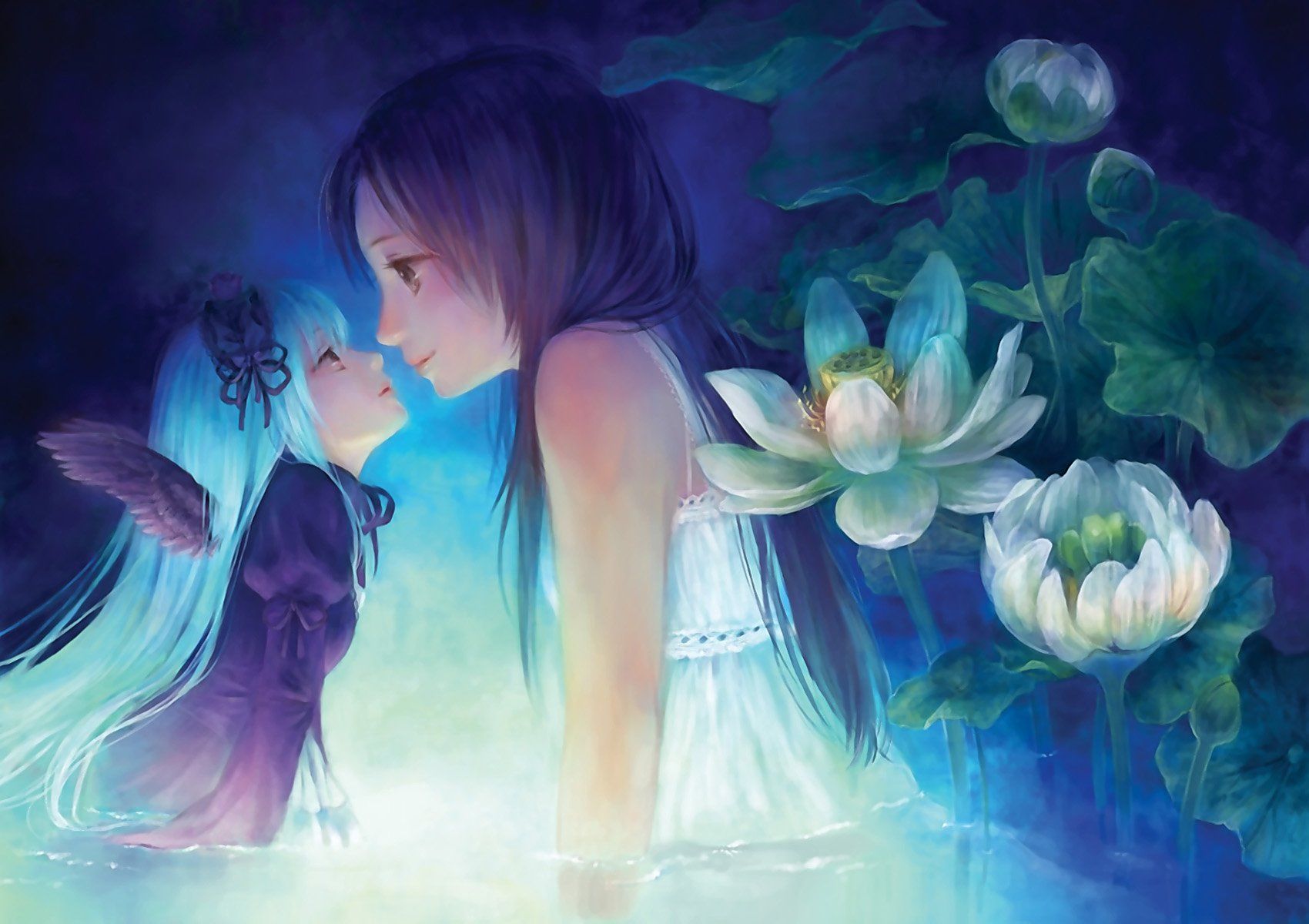 Fairy anime wings flower water dress girl wallpaperx1200