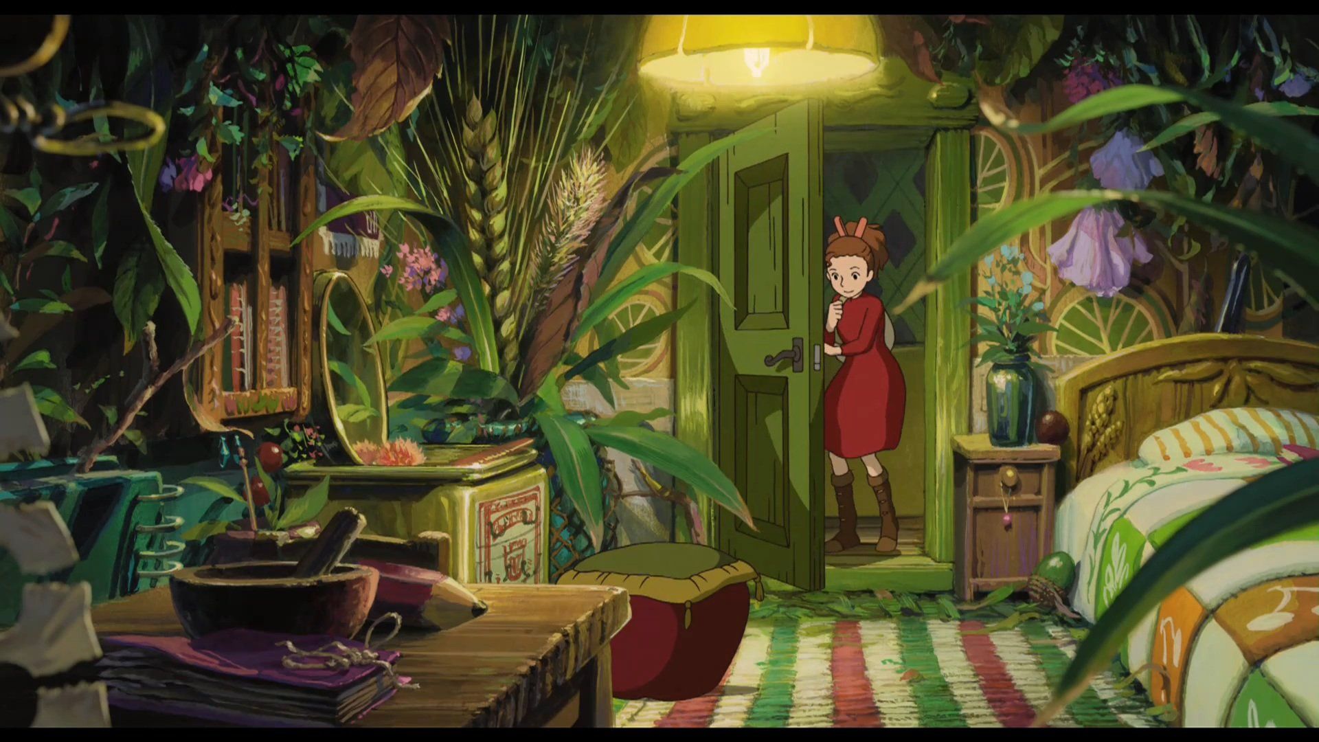 Flowers beds plants interior anime Karigurashi no Arrietty spikelets The Secret World of Arrietty doors wallpaperx1080
