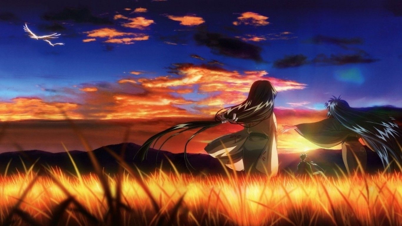 anime, Visual Novel, Red Sky, Field Wallpaper HD / Desktop