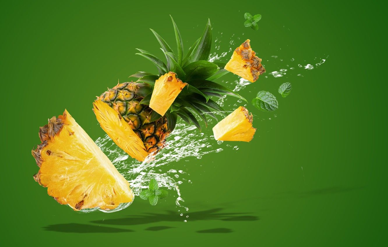 Wallpaper water, squirt, splash, pineapple image for desktop