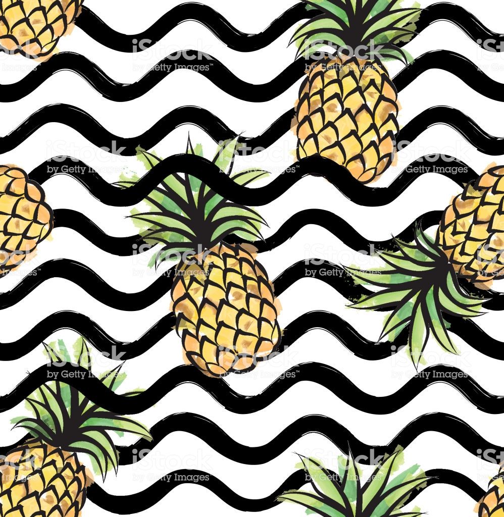 Abstract Wave Seamless Pattern With Pineapple Stylish Geometric