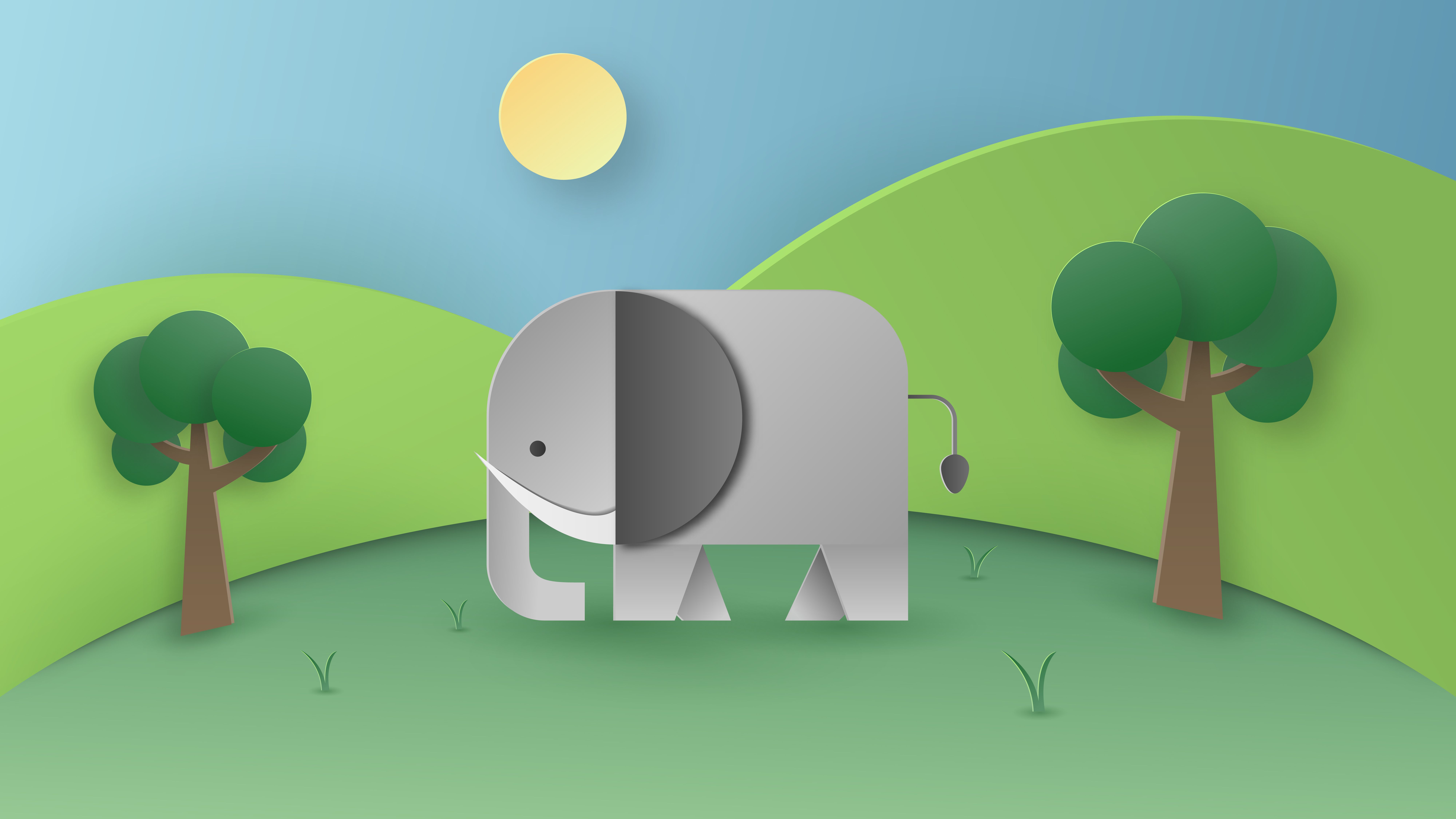 Paper art of wild elephant in the forest. Digital craft