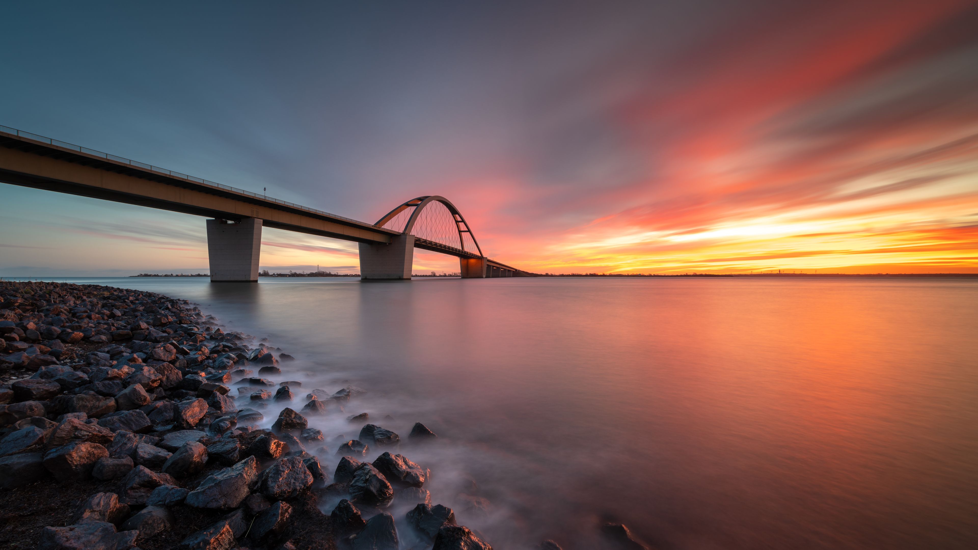 Sunset Bridge Sea Rocks Clouds Wallpapers - Wallpaper Cave