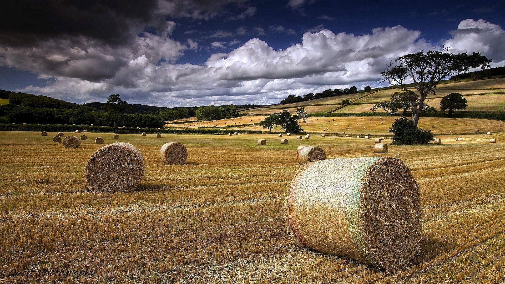 Wallpapers Summer, farm field, hay, clouds 1920x1080 Full HD 2K