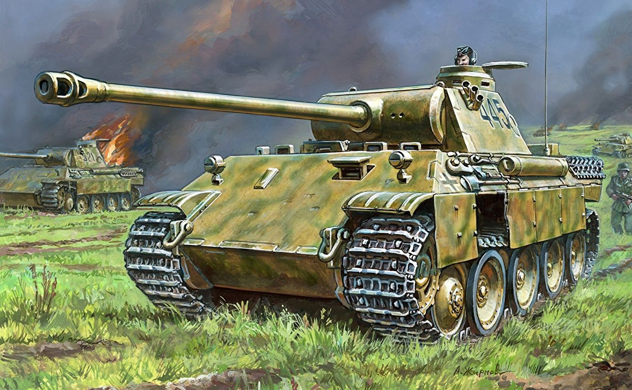 Picture Tanks Panther PzKpfw V Grass Painting Art military