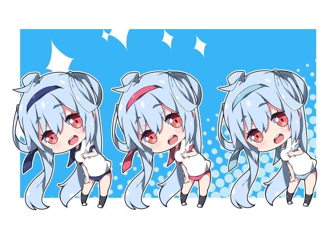 aliasing bloomers blue hair chibi gym uniform headband kneehighs