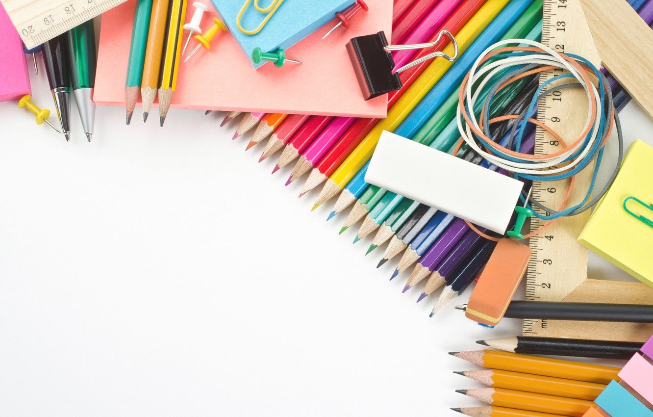 Wallpaper pencils, white background, handle, colorful, clip