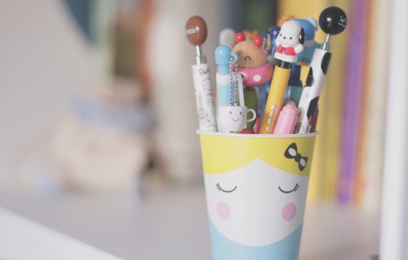 Wallpaper background, mood, blur, pencils, bear, mug, Cup, handle