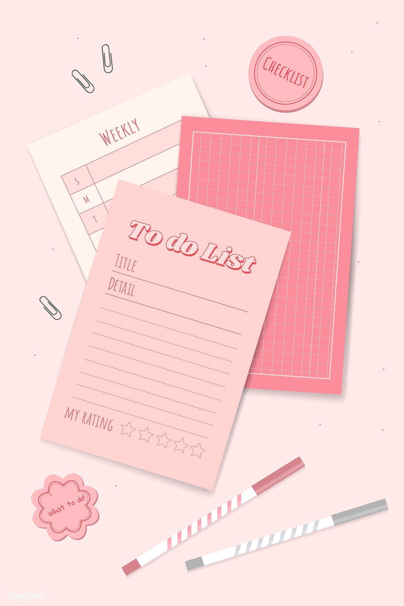 Download premium illustration of Pink stationery planner set