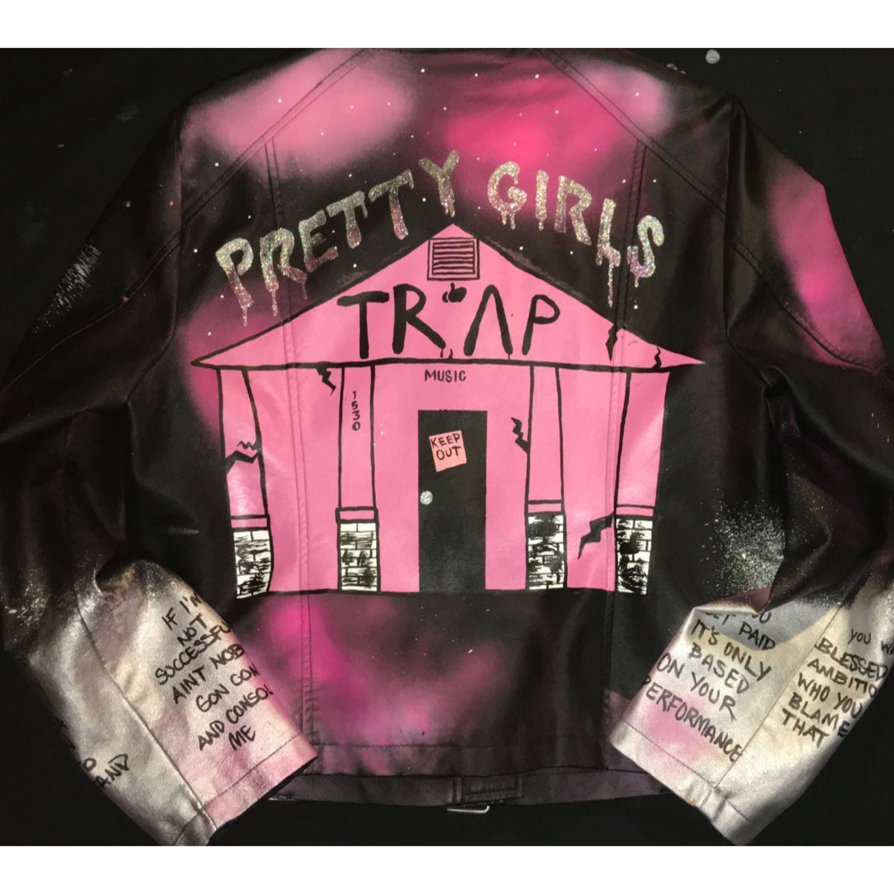 Pretty Girls Like Trap Music Hand Painted Leather Pink Trap House