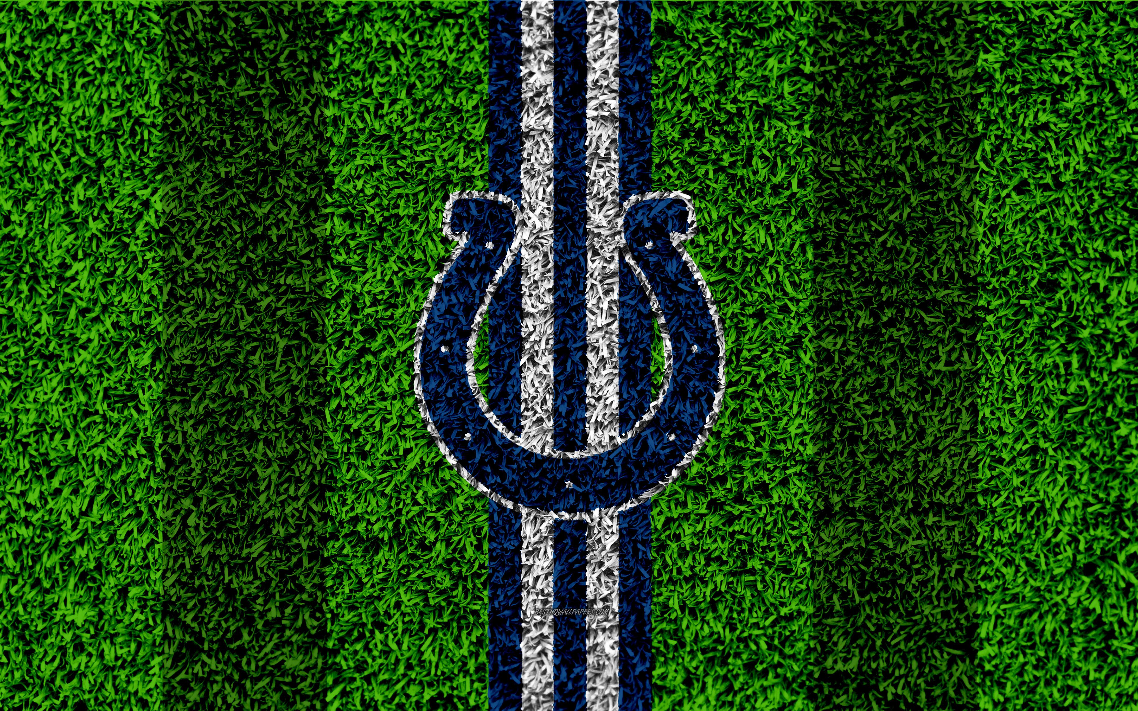 Download wallpaper Indianapolis Colts, logo, 4k, grass texture