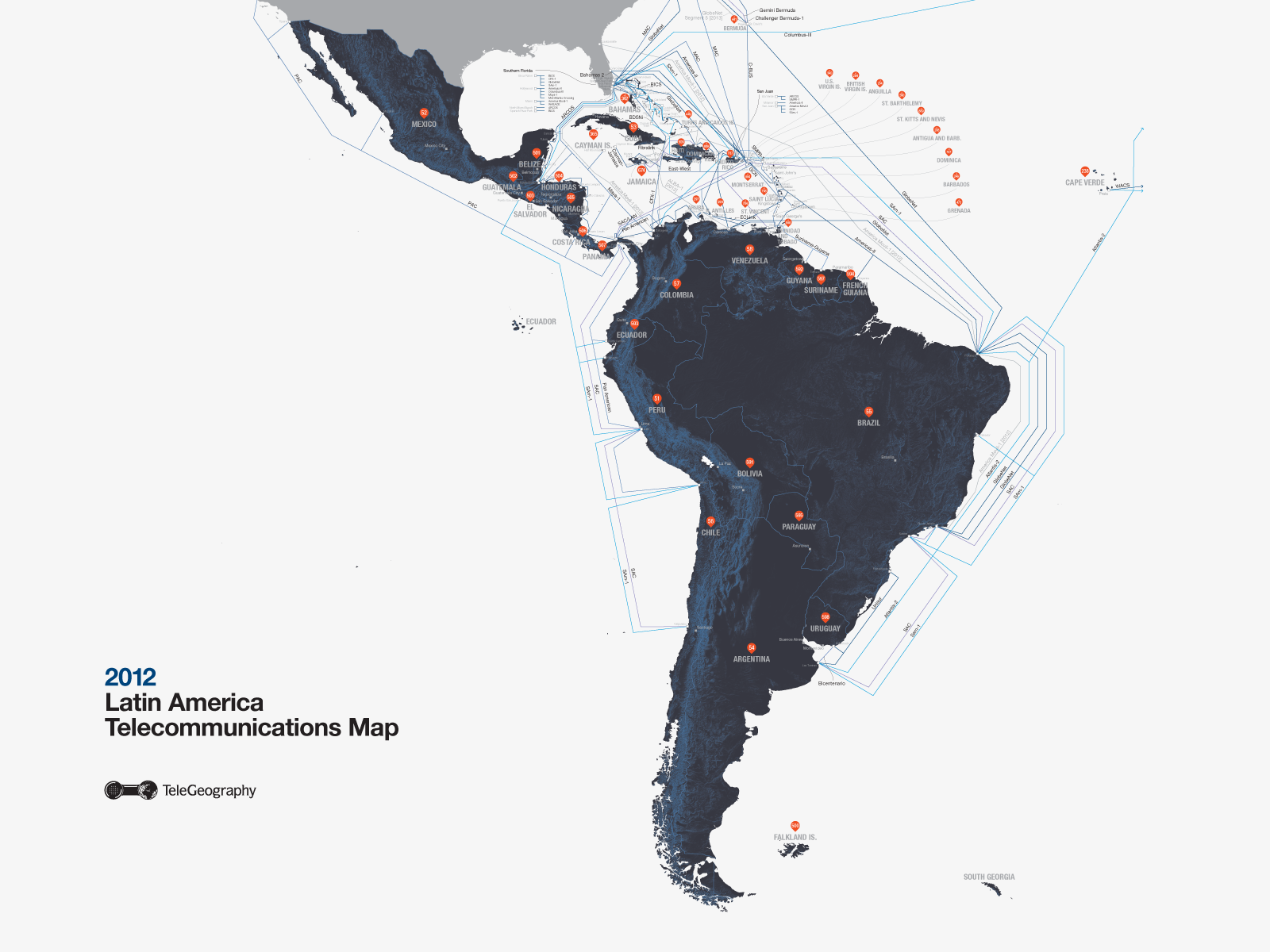 Latin America Telecommunications Map America Map