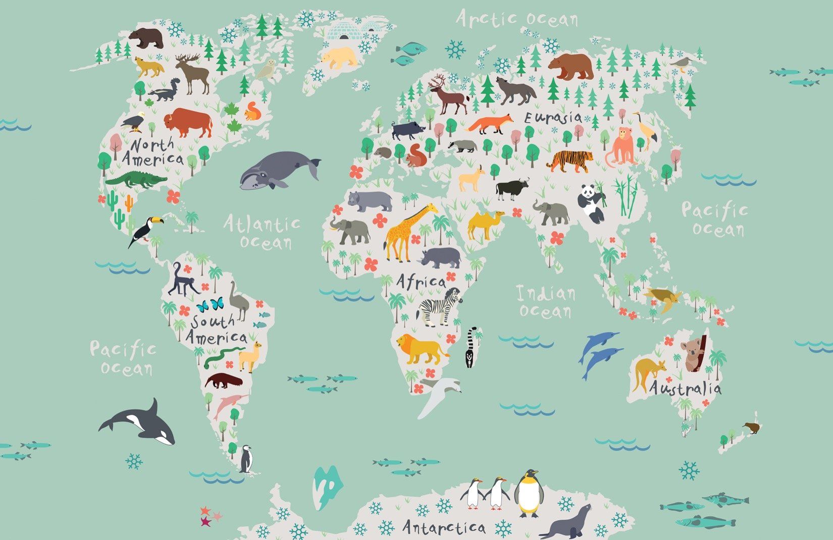 Safari Kids Map Mural Wallpaper