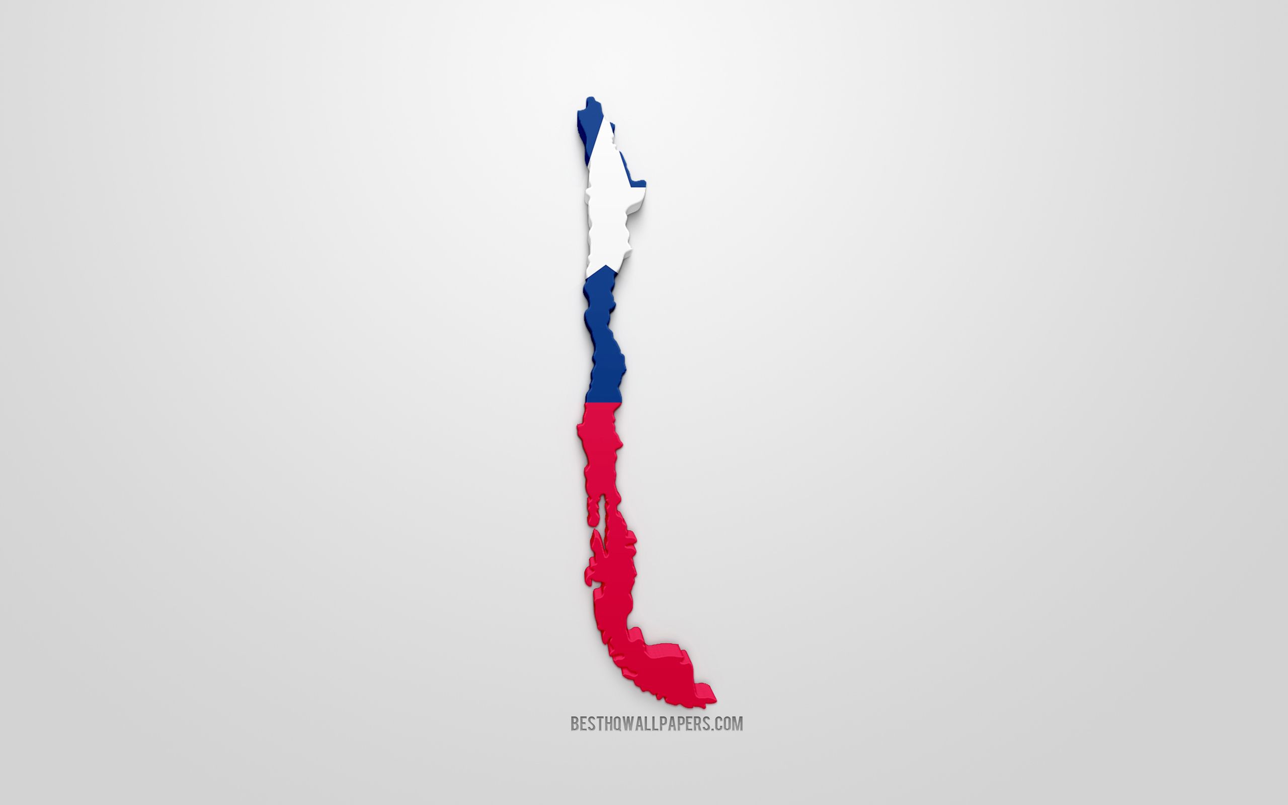 Download wallpaper 3D flag of Chile, silhouette map of Chile, 3D