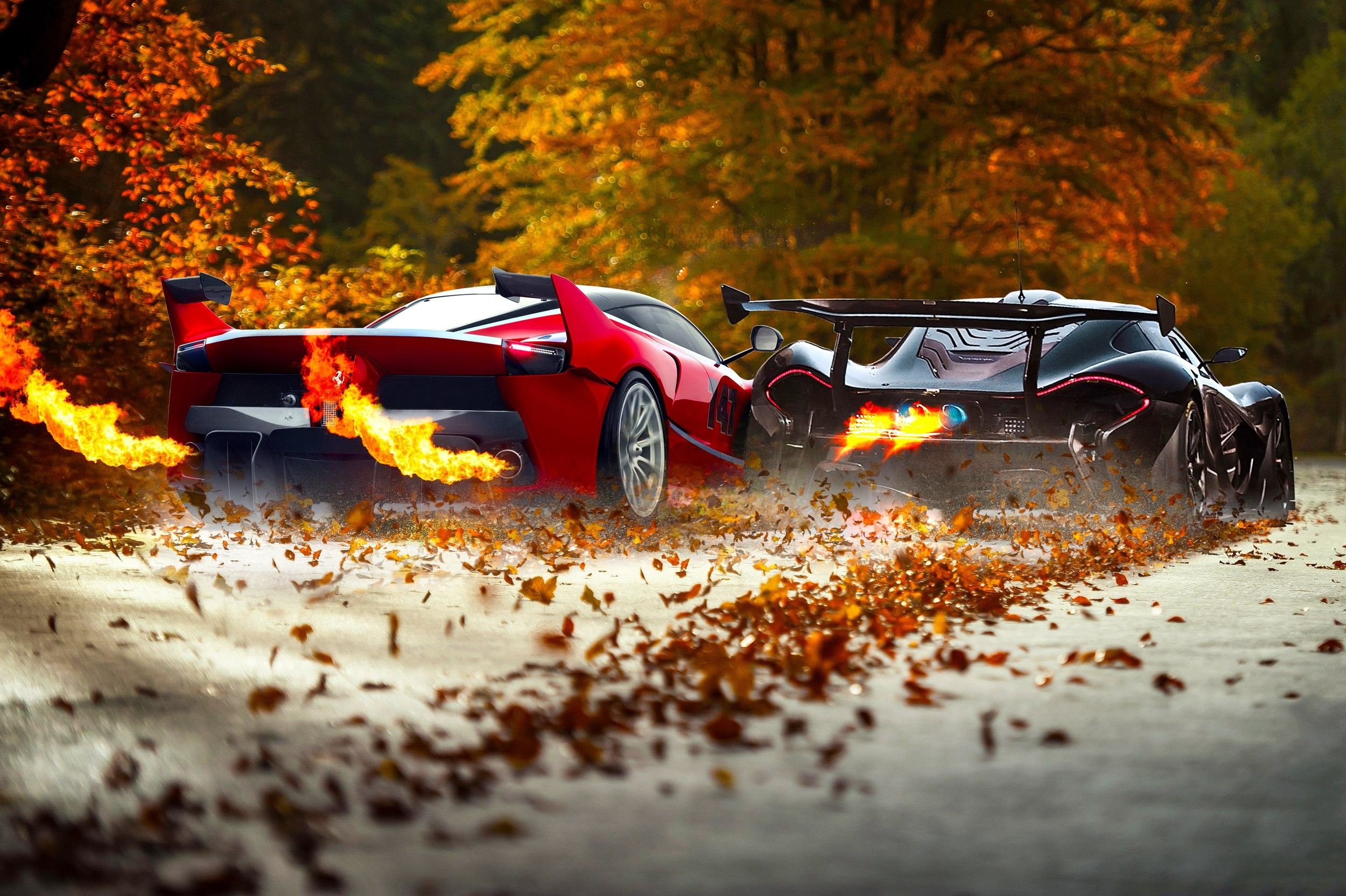 race Cars, Car, Ferrari FXXK, McLaren P Fire Wallpaper HD