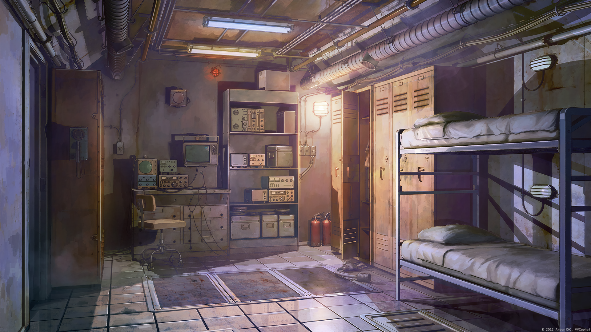 Download 1920x1080 Anime Room, Beds, Old Tech, Lights Wallpaper