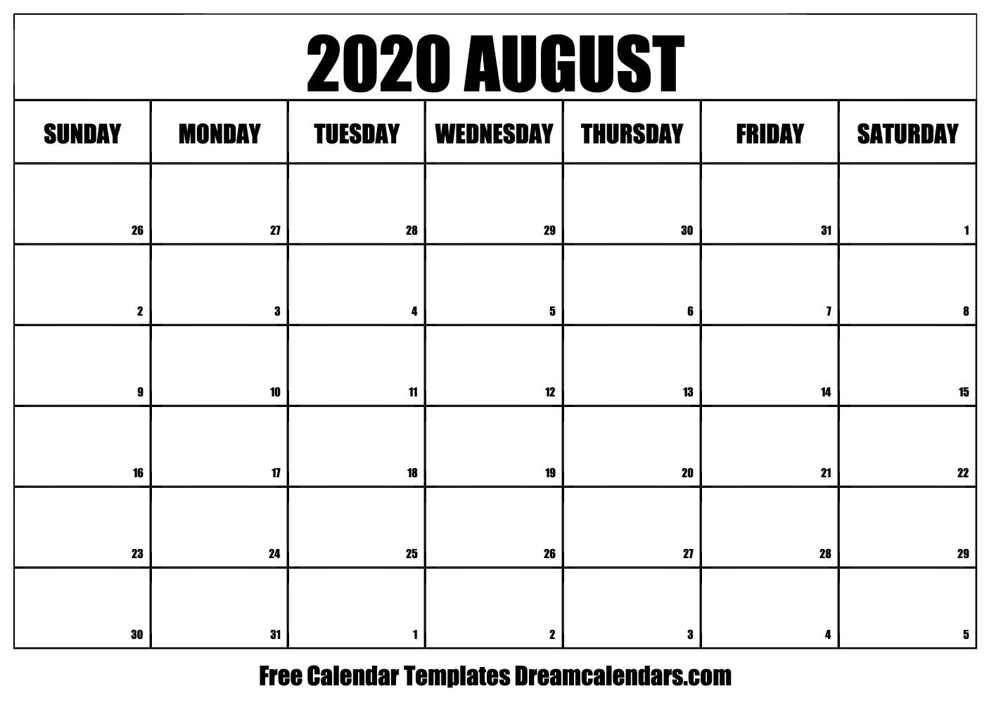 Free download August 2020 Printable Calendar Dream Calendars