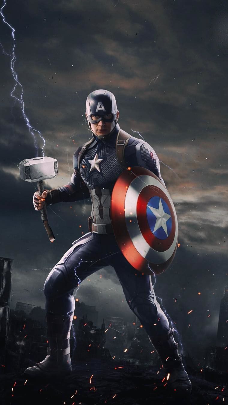 Captain America With Thor Mjolnir IPhone Wallpaper. Captain