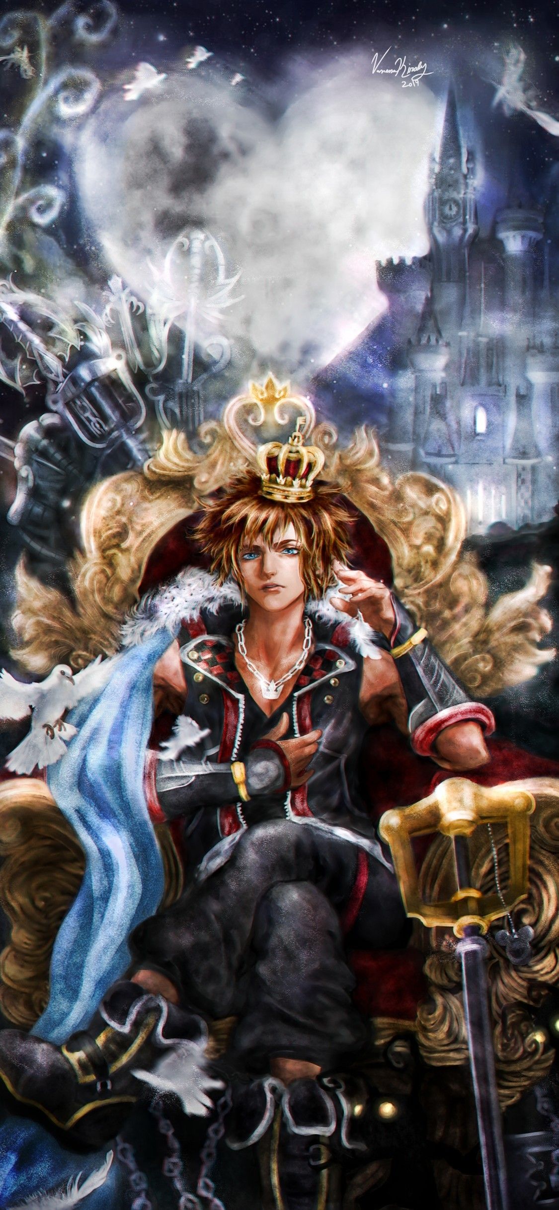 Download 1125x2436 Kingdom Hearts Iii, Throne, Anime Games, Crown
