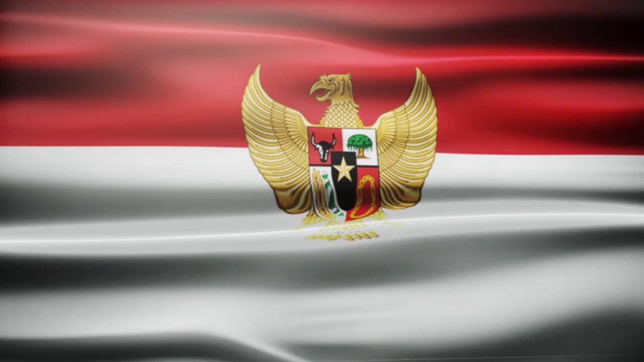 Bendera Indonesia Berkibar Dengan Burung Garuda Di