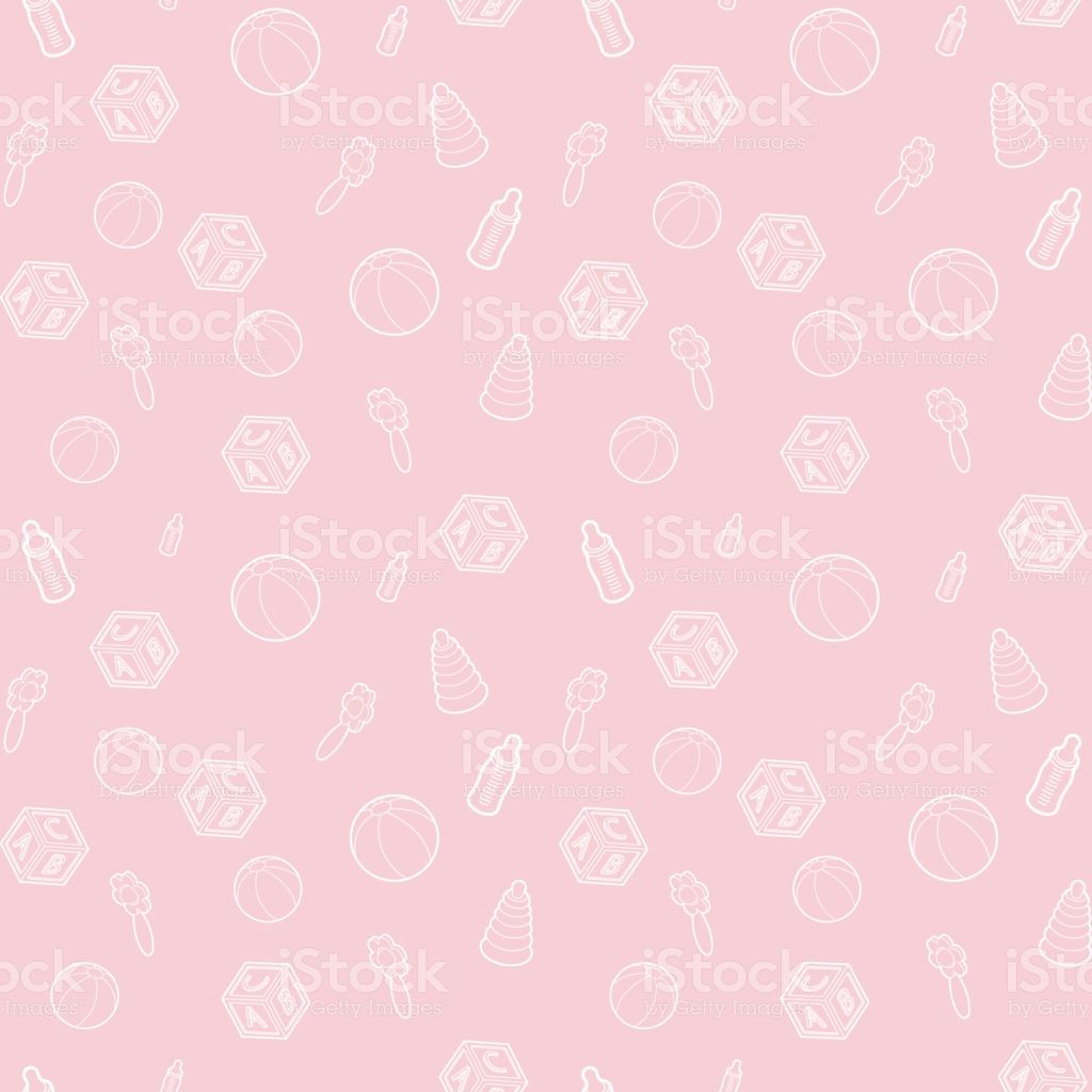 Seamless Vector Baby And Pregnancy Pattern With Pink Line Art