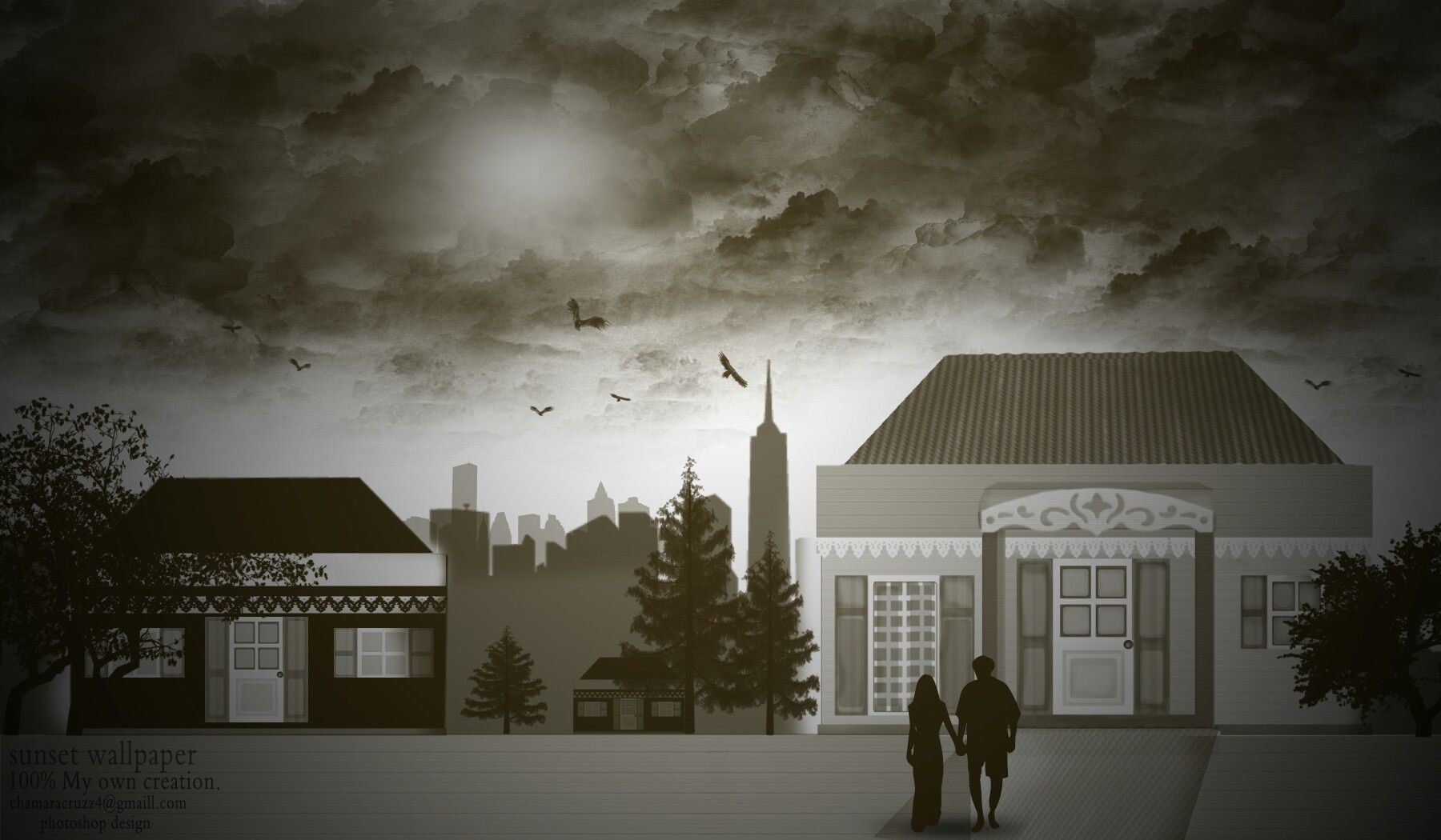 mine #darkhouse #house #home #brush #night #sky #blackandwhite