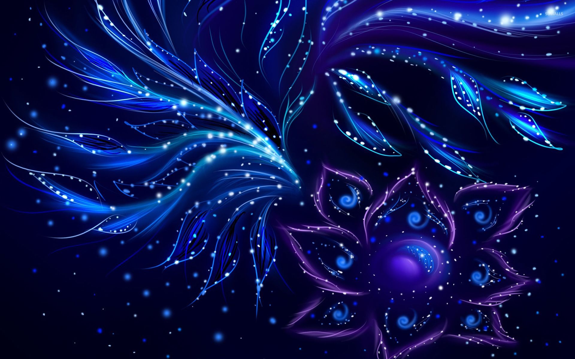 Blue swirls on the purple flower wallpaper wallpaper