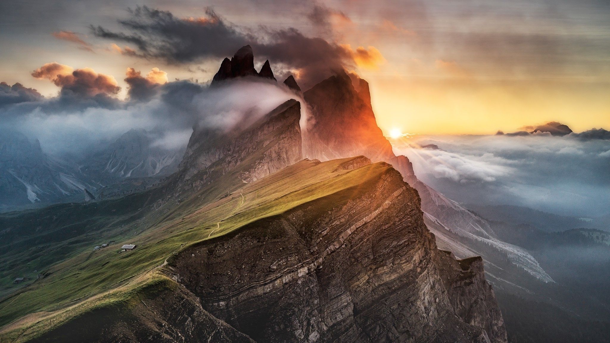Dolomites Mountains Mountain Landscape Nature Wallpaper