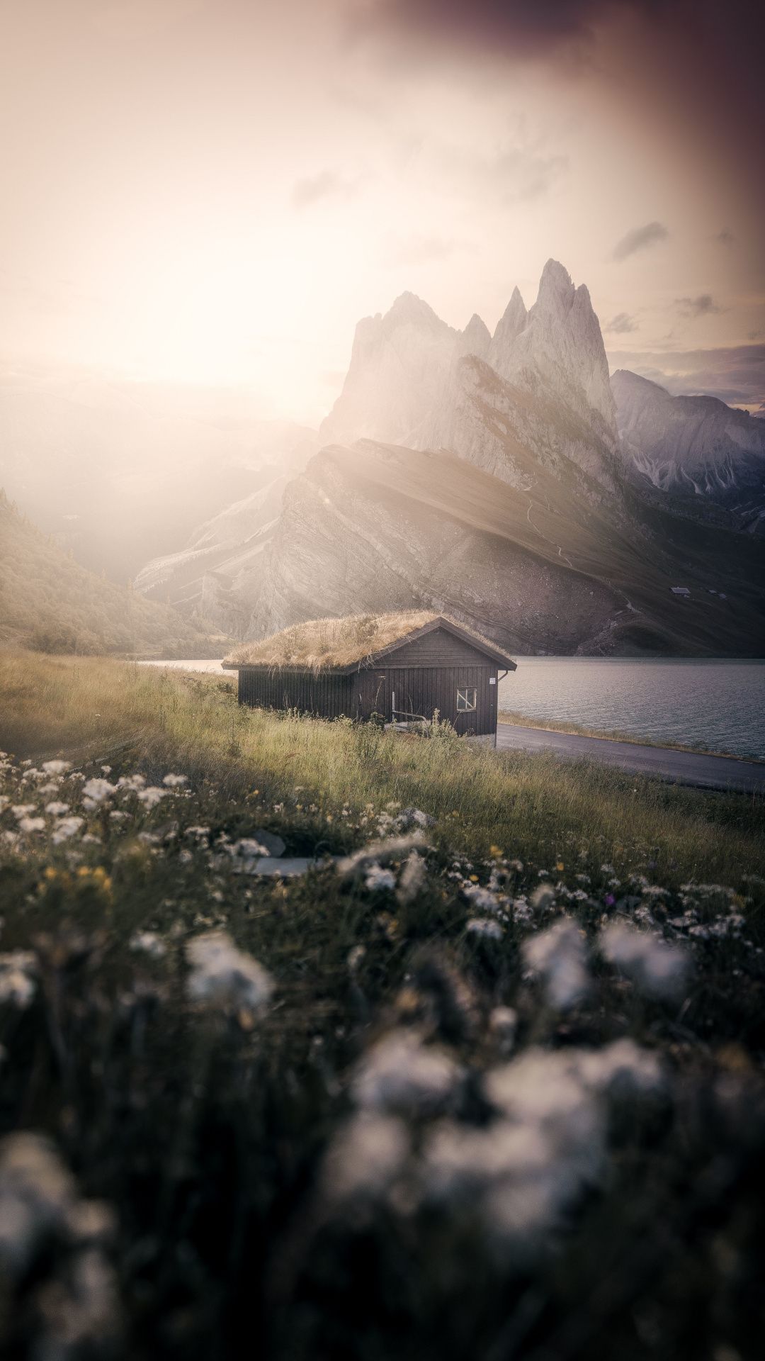 Hut, nature, Dolomites, mountains, landscape, 1080x1920 wallpaper