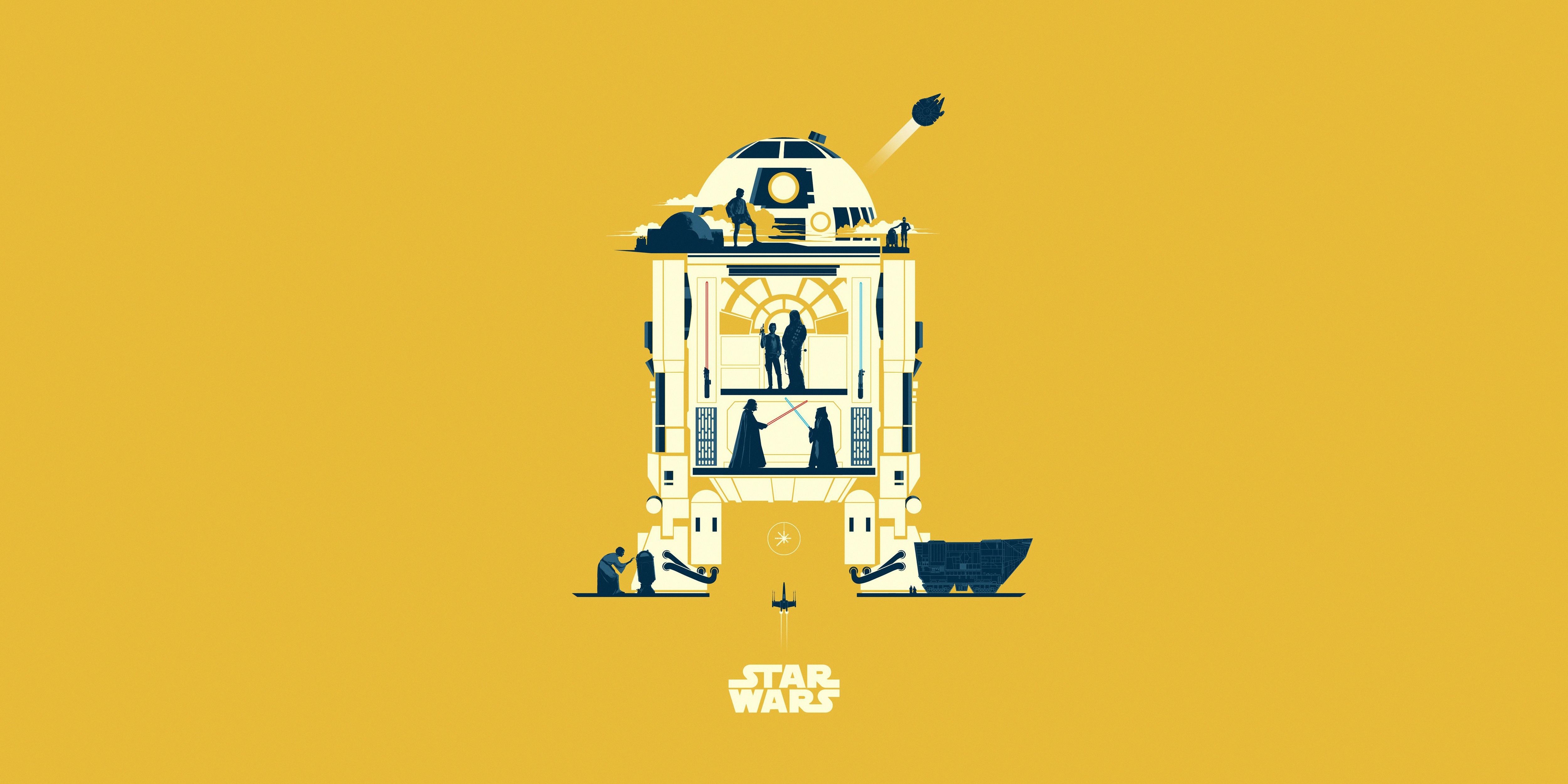 R2 D2 Star Wars Minimalist Wallpaper, HD Minimalist 4K Wallpaper, Image, Photo and Background