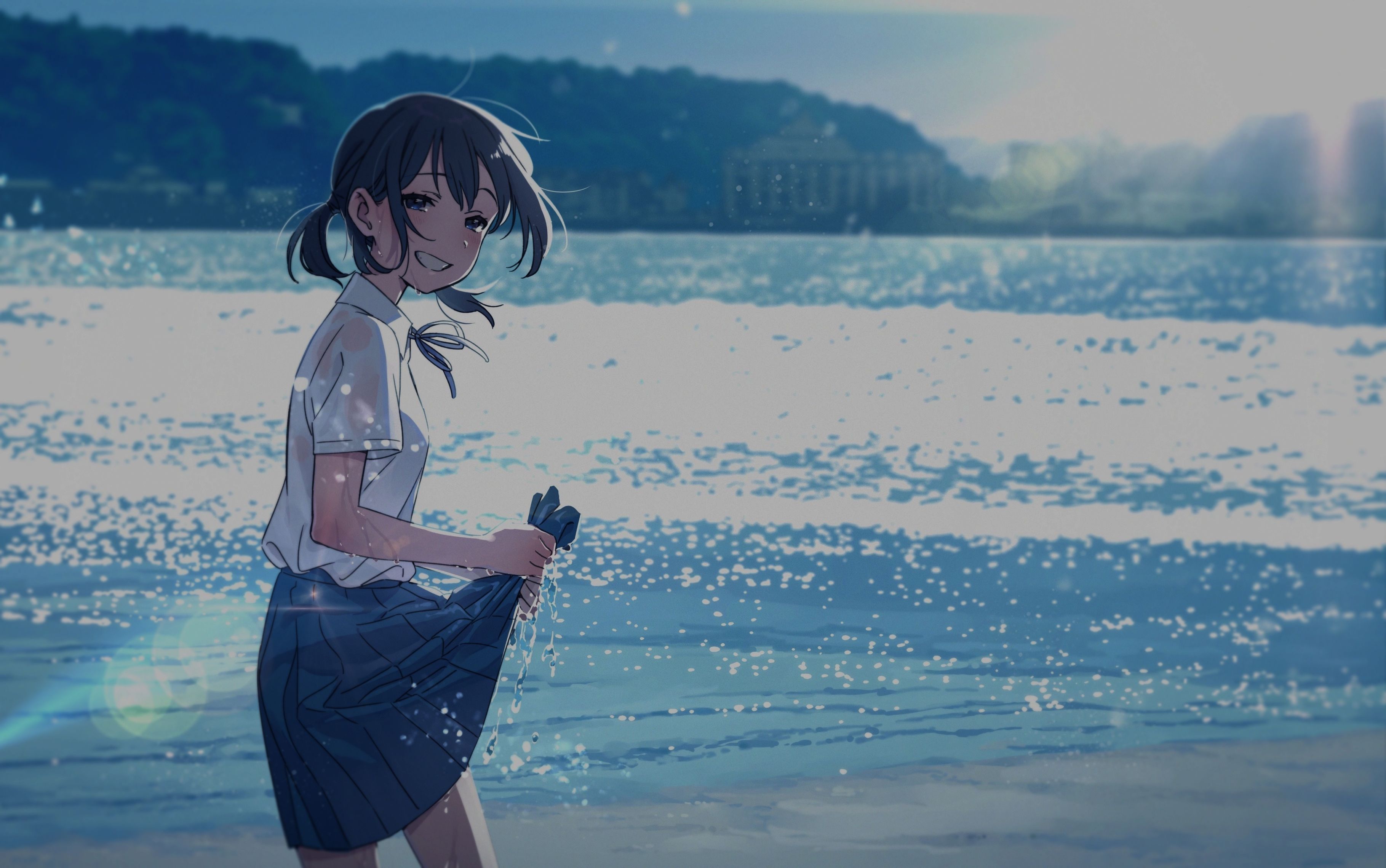 Download Girl Walking Along The Beach Night Anime Scenery Wallpaper   Wallpaperscom