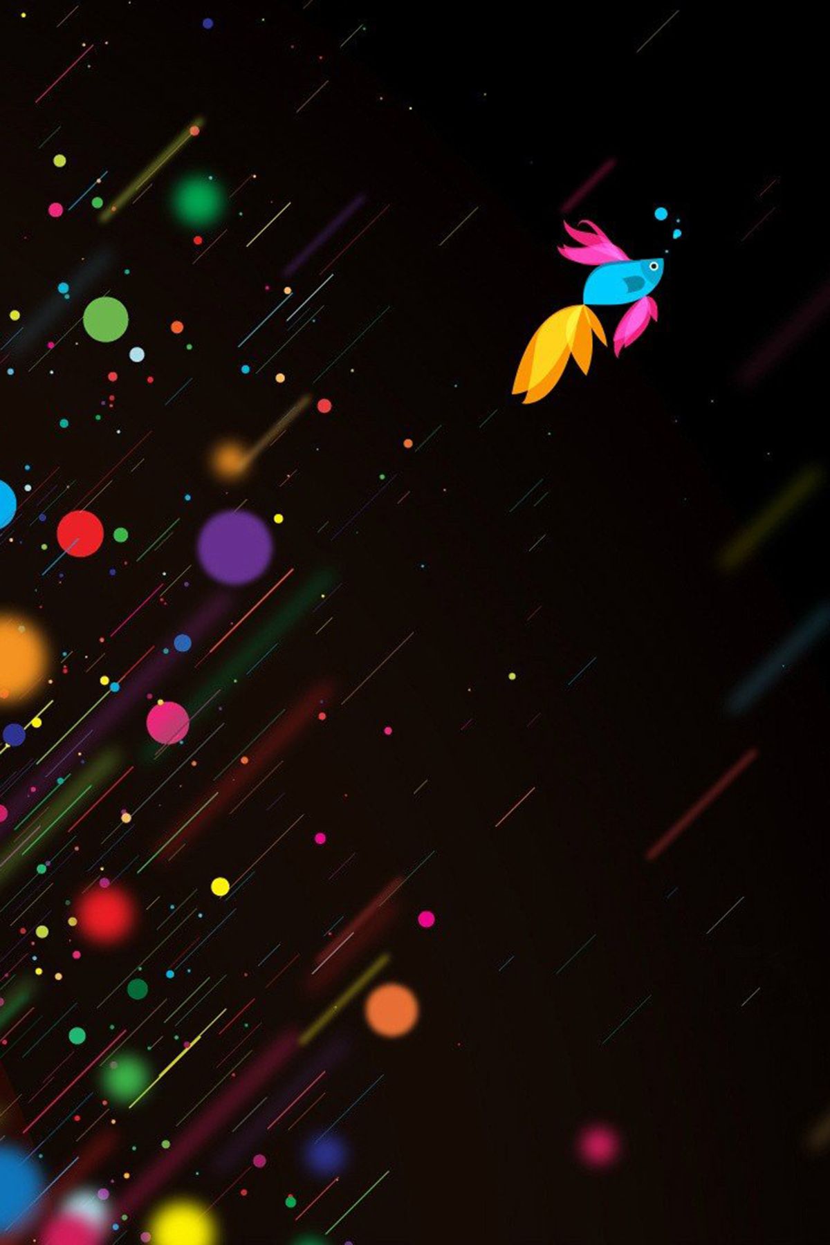 Abstract colorful balls with birds dark mobile wallpaper