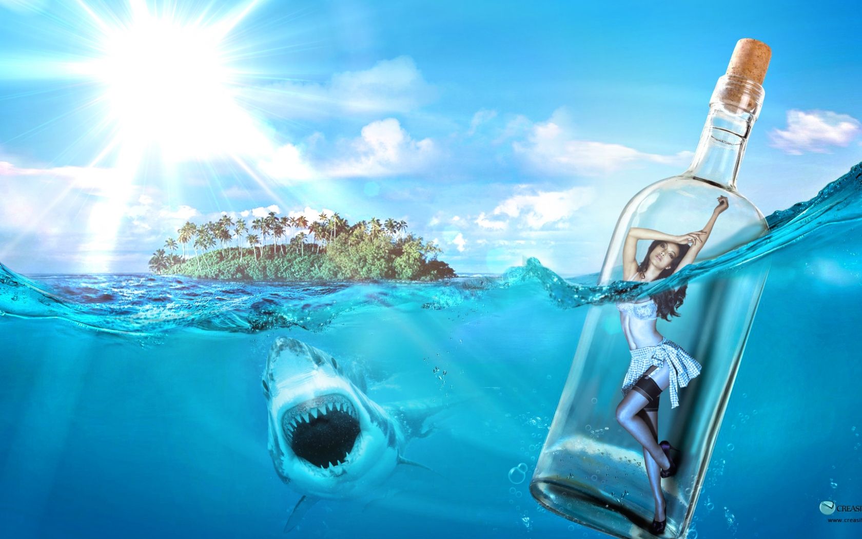 Free download Girl In Water Bottle On Island ArtWork Wallpaper