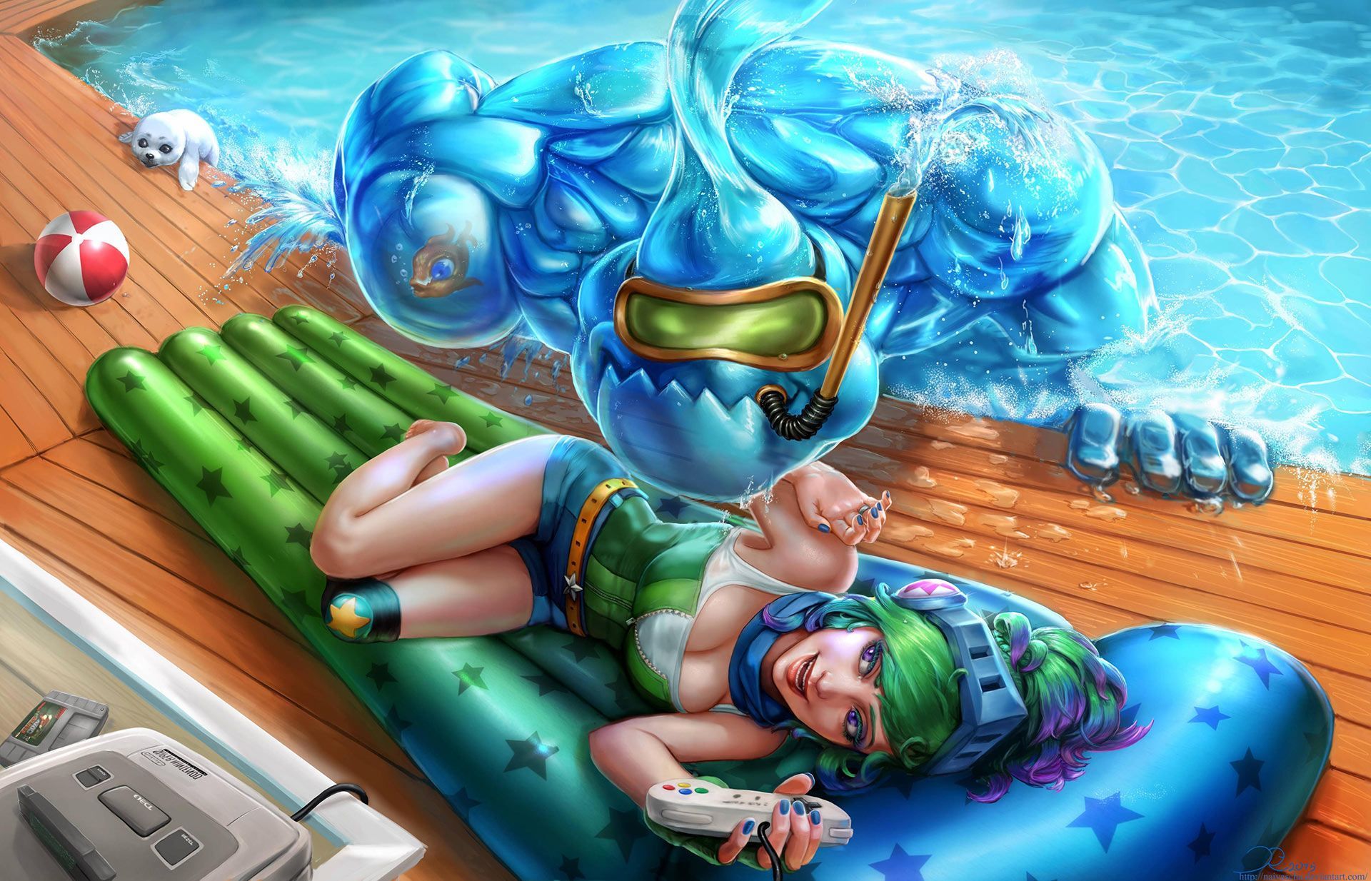 Download wallpaper Fanart Arcade Riven and Zac Pool Party