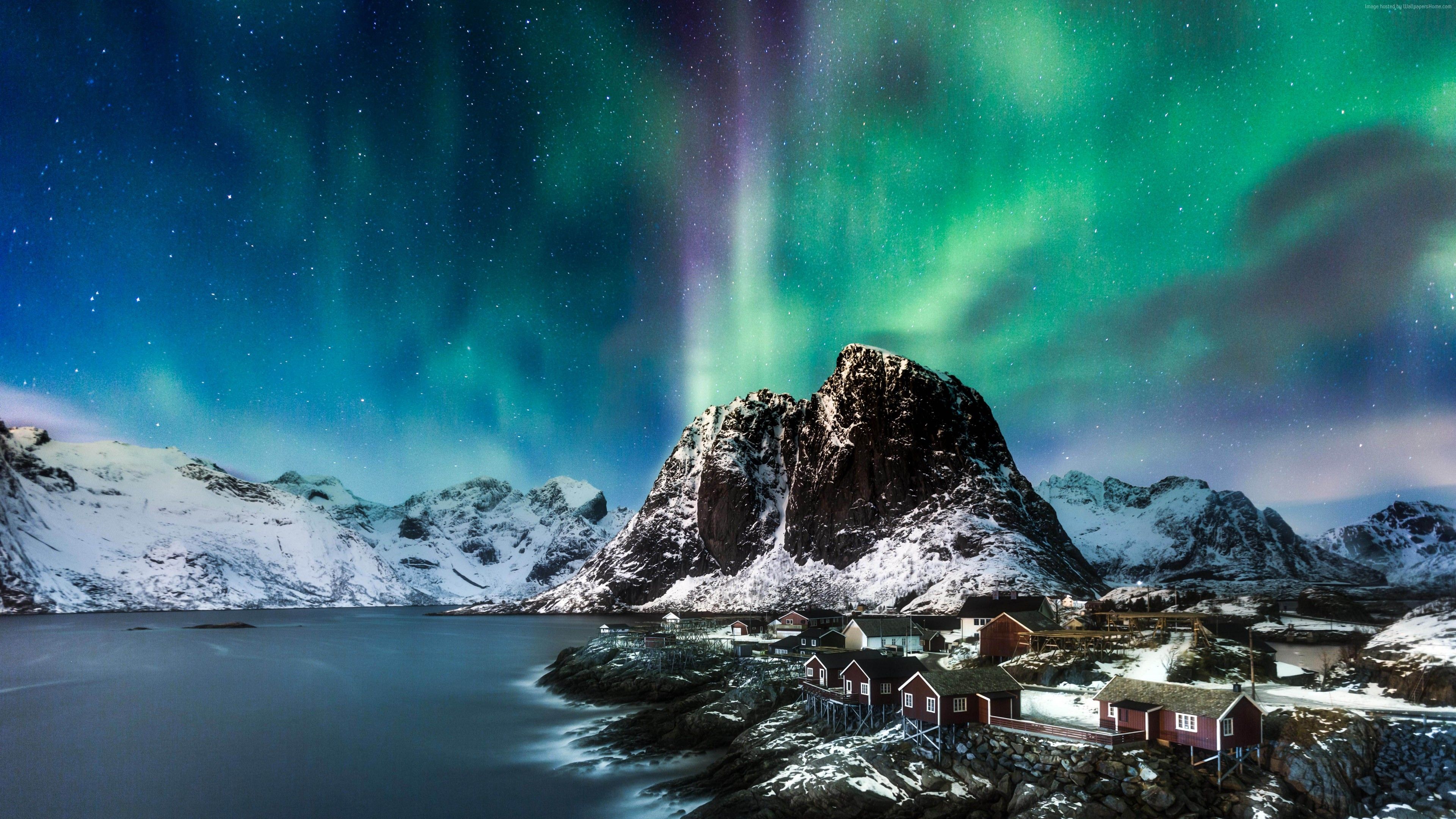 Wallpaper Norway, Lofoten islands, Europe, Mountains, sea, night