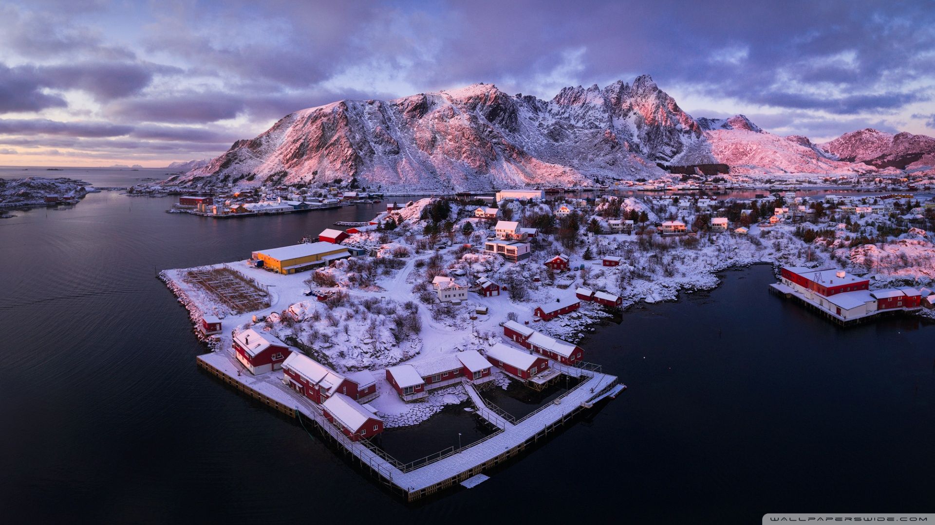 Ballstad village, Lofoten islands, Norway, Winter Ultra HD Desktop