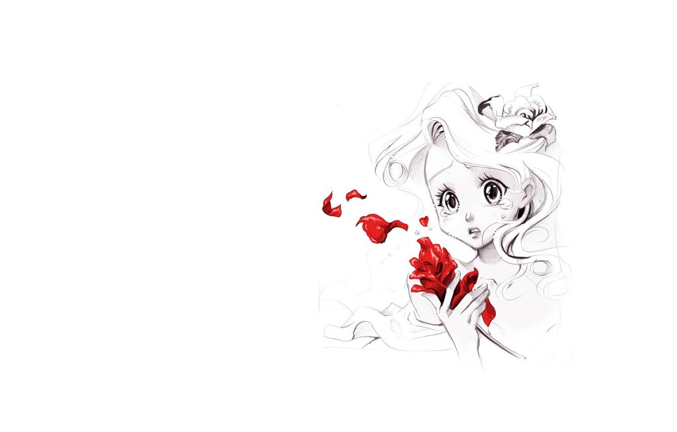 Wallpaper flower, mood, rose, minimalism, anime, art, girl, tear
