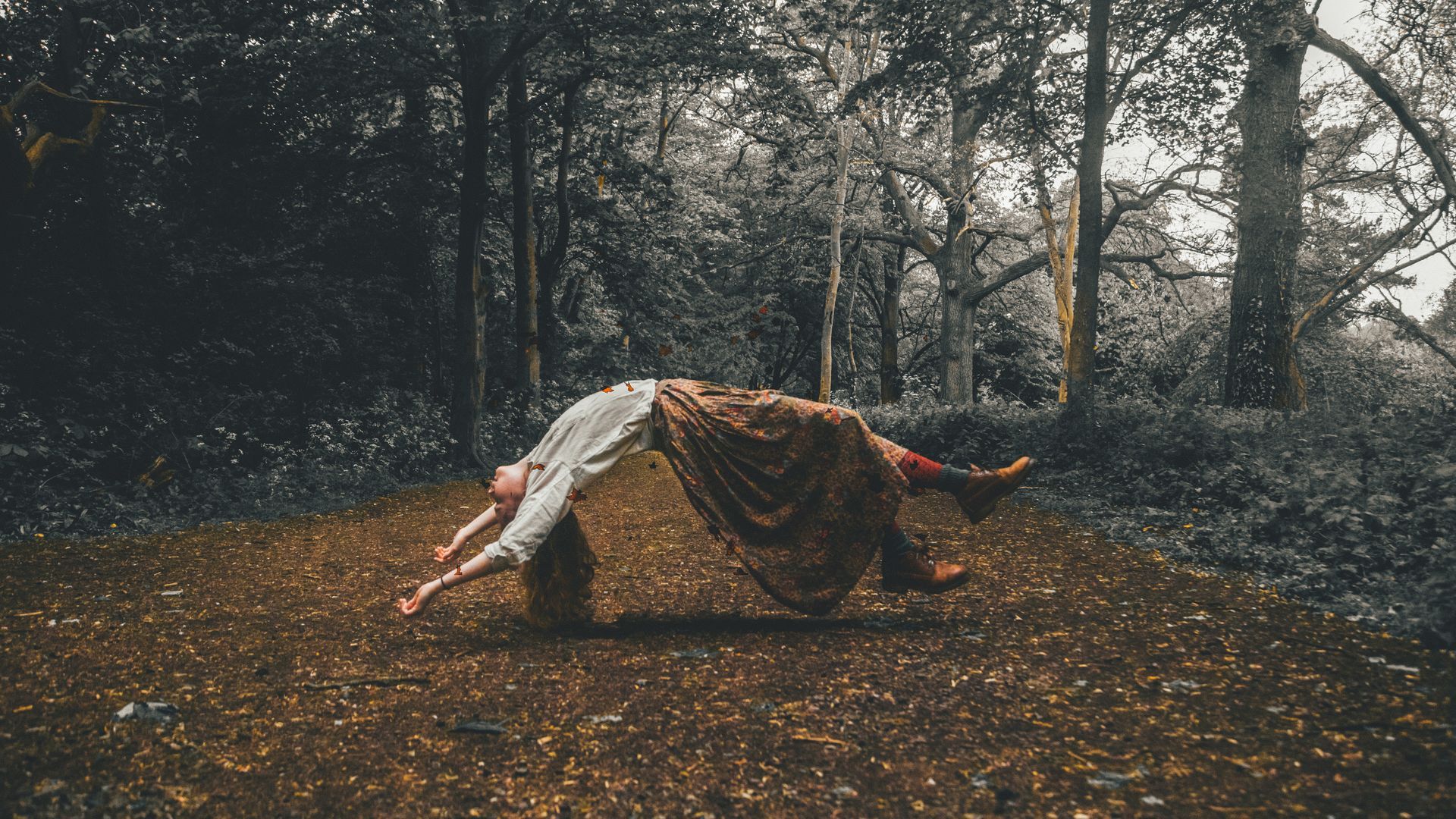 Women Levitate in Forest Haunted View Wallpaper