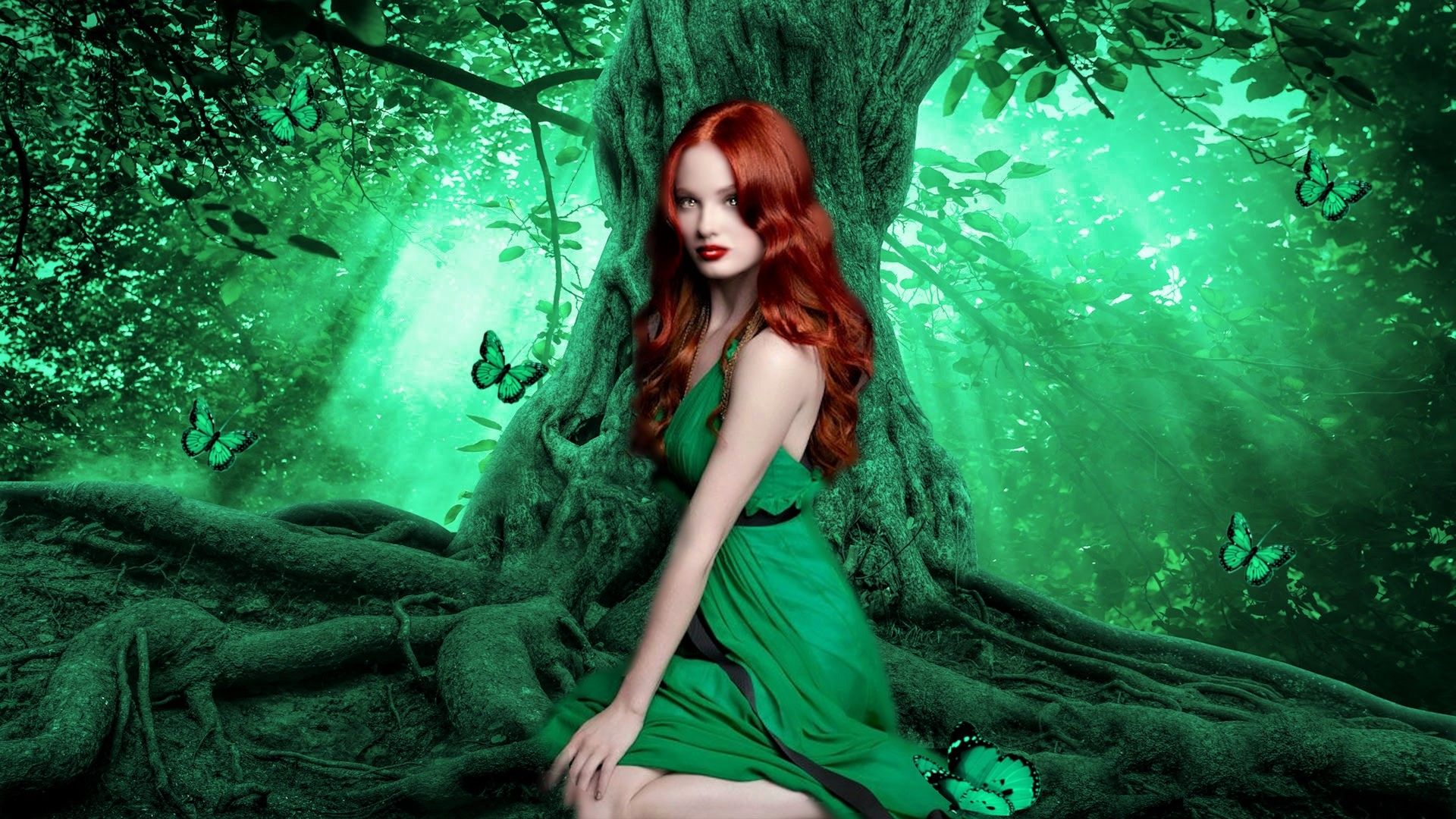 Fantasy Girl in Green Forest HD Wallpaper. Background Image