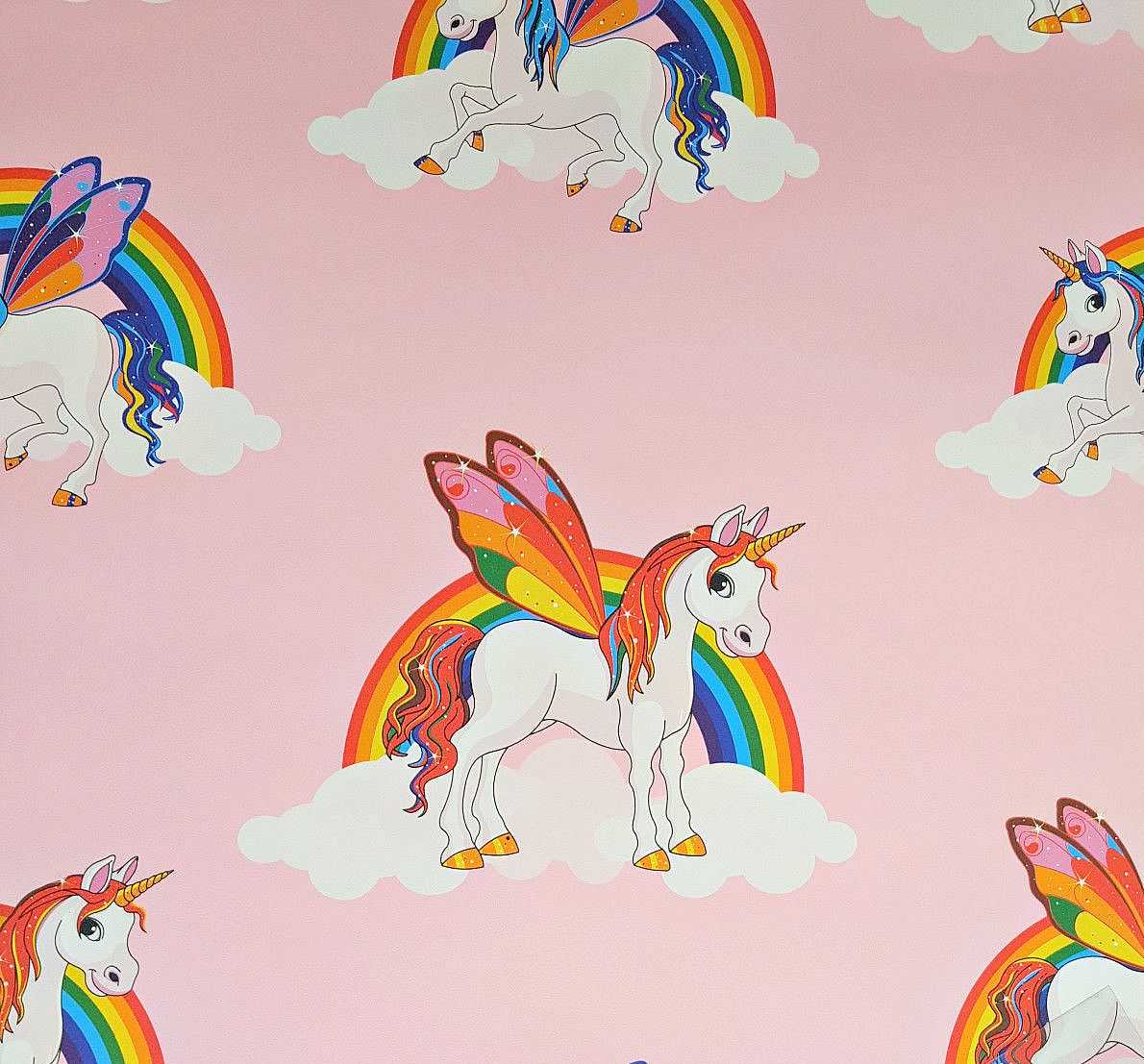 Details About Rainbow Unicorn Wallpaper Girls Pink