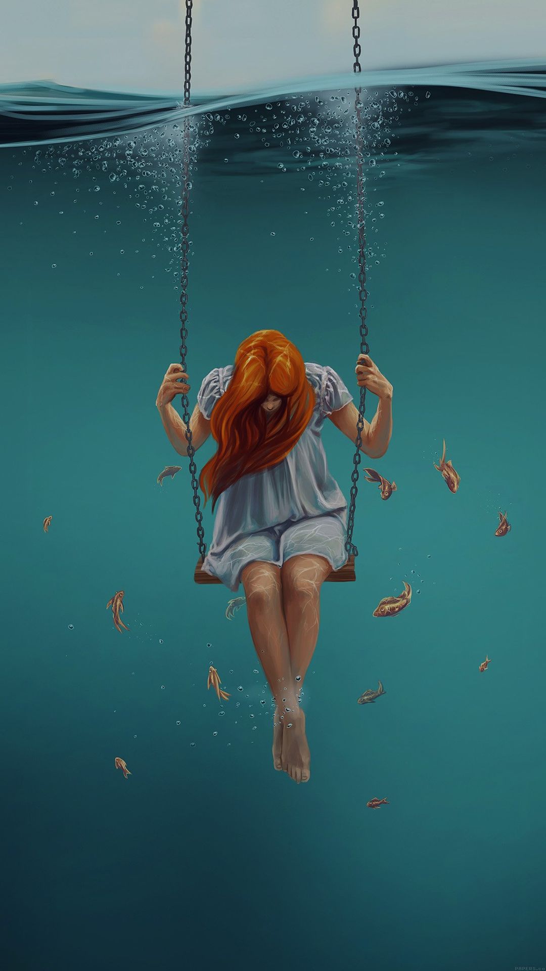 Swing Art Painting Girl Dark iPhone 8 Wallpaper Free Download