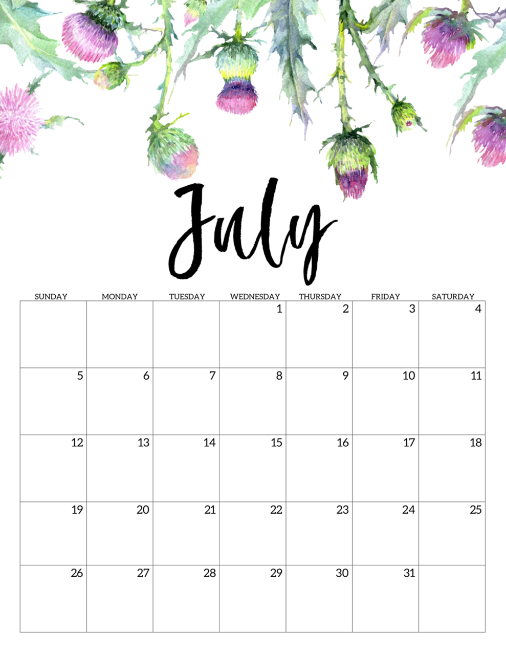 Cute July 2020 Calendar