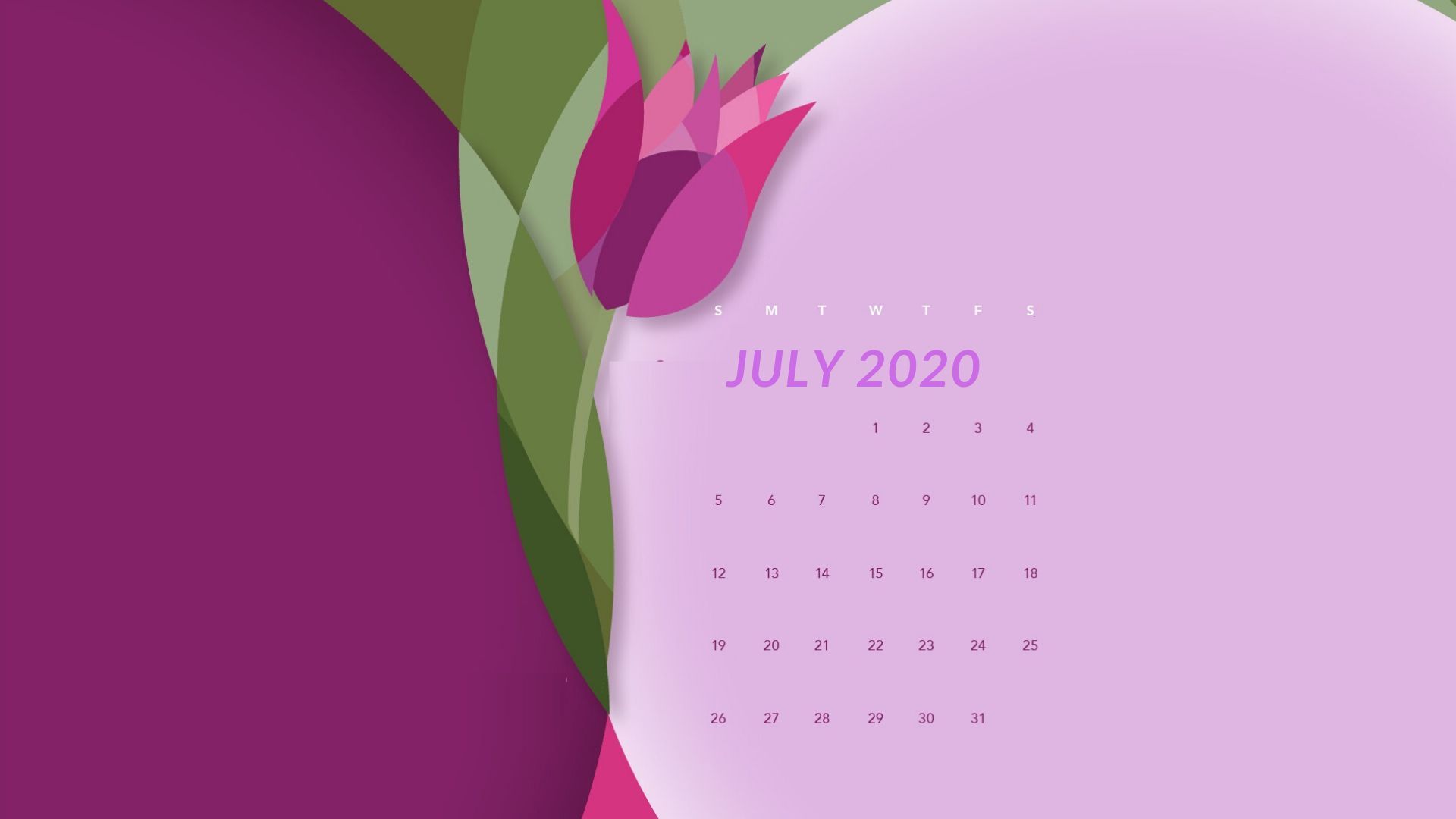 July 2020 Calendar HD Wallpaper
