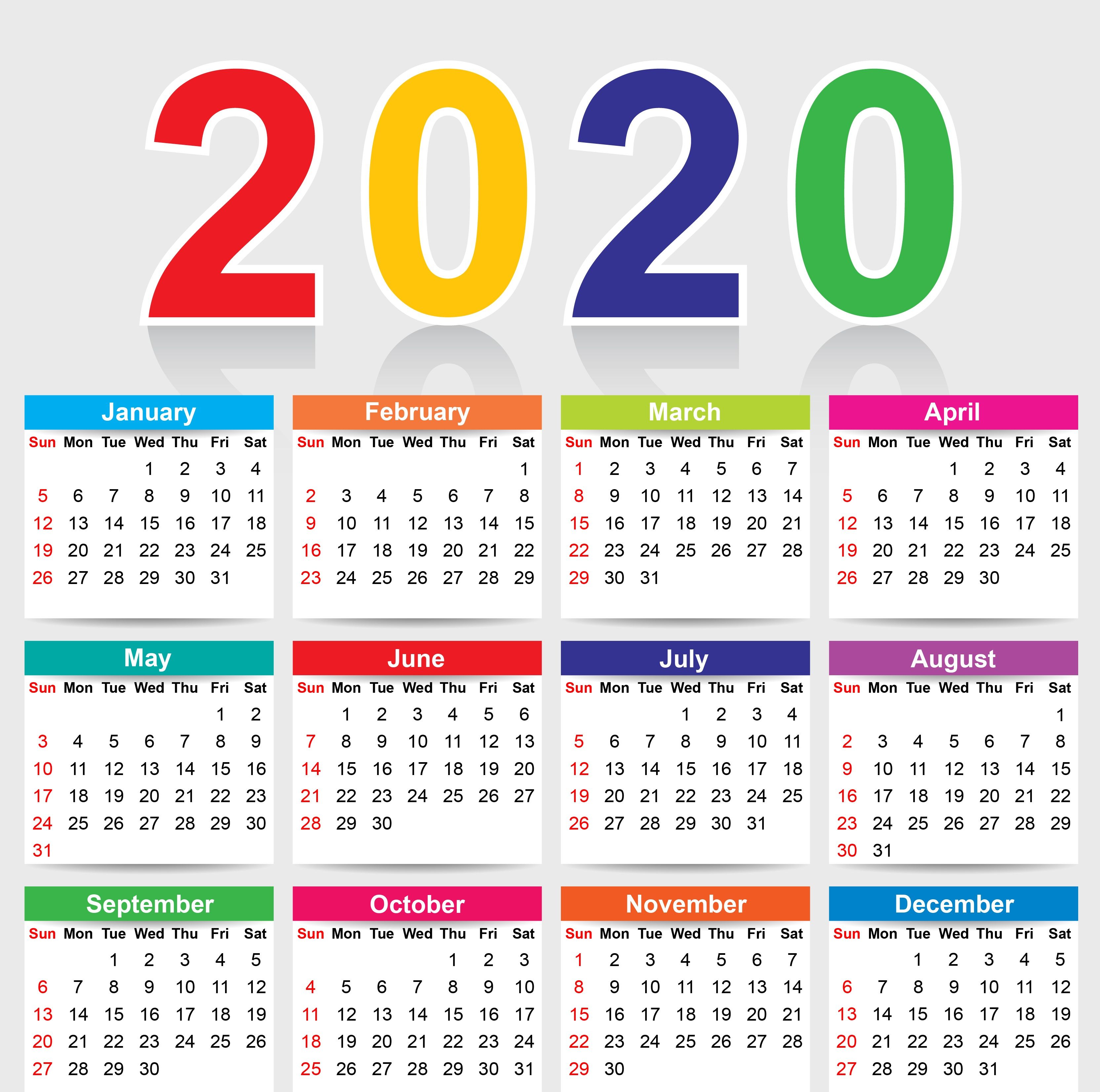 Yearly 2020 Calendar Wallpaper