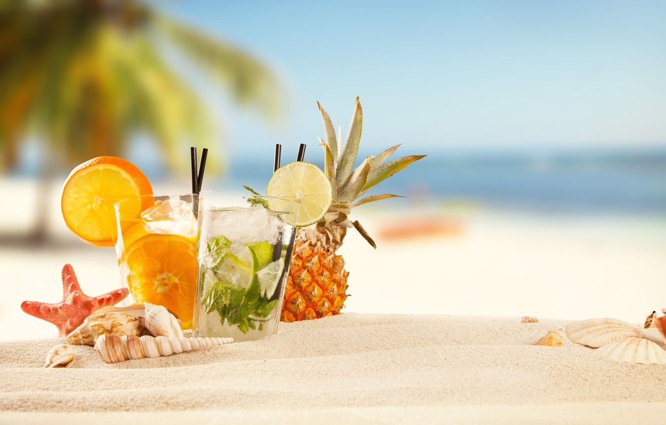 Wallpaper summer, beach, sand, fruit, drinks, tropical, cocktails image for desktop, section природа