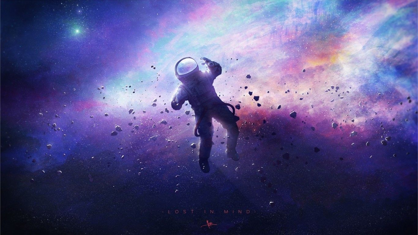 Download 1366x768 Lost In Space, Floating Astronaut, Galaxy
