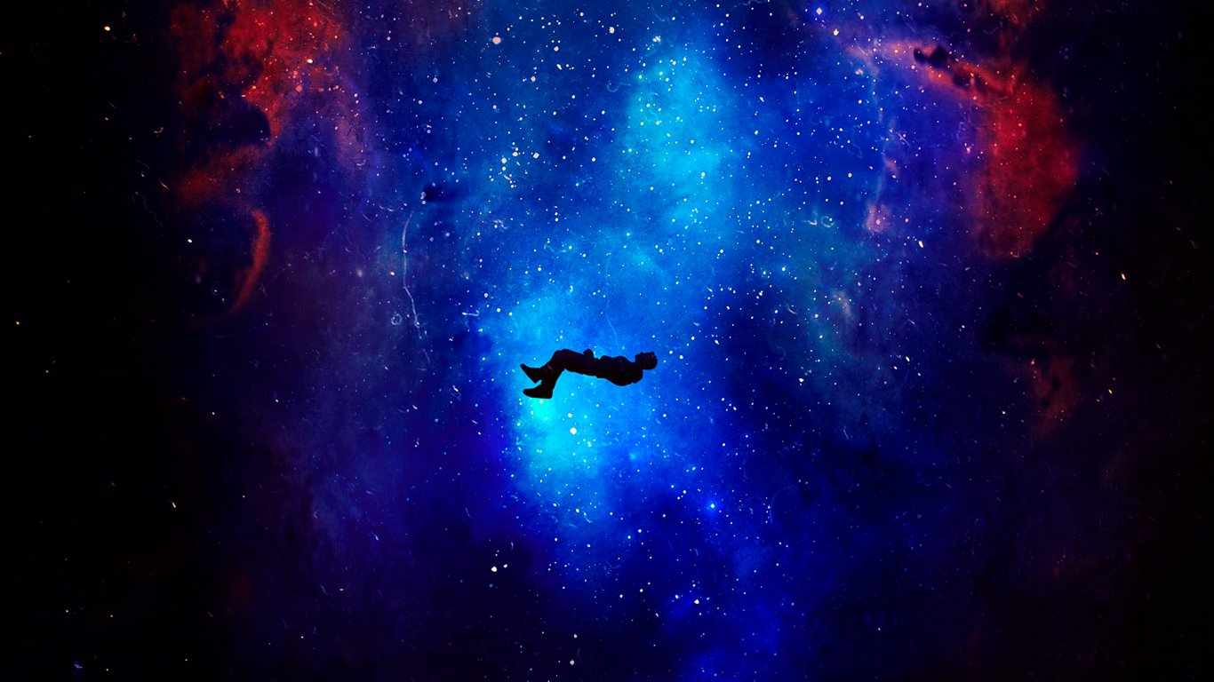 Download 1366x768 wallpaper silhouette, levitation, space, cosmos