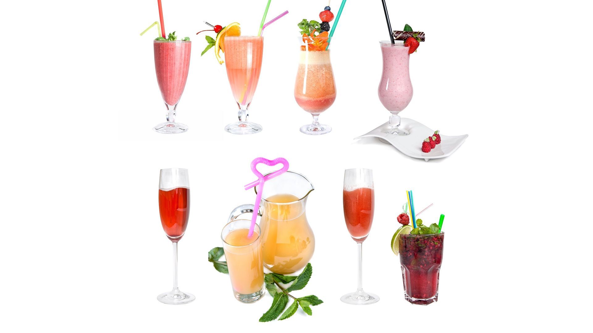 White Background And Cocktails Drinking Glasses Wallpaper