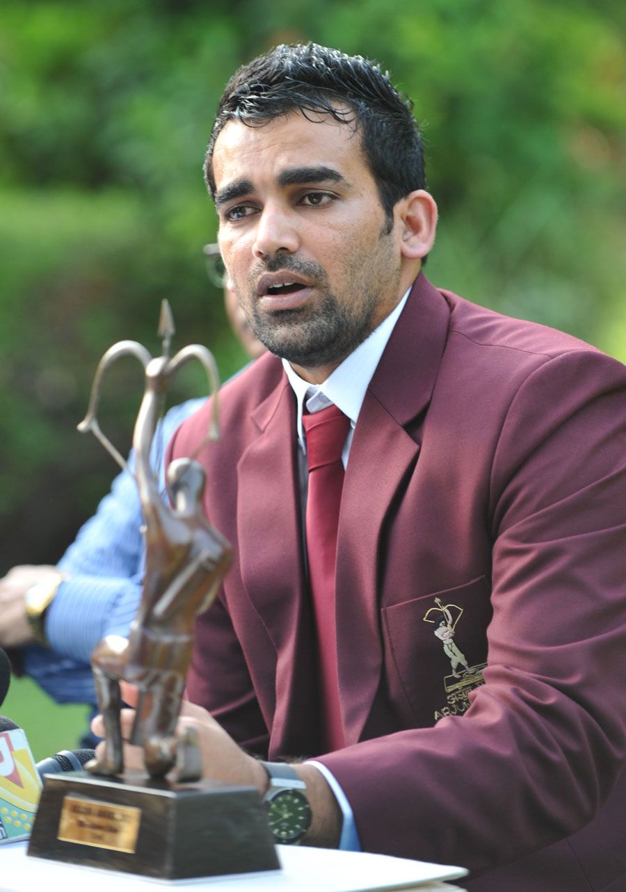 Zaheer Khan addresses the media after receiving the Arjuna Award